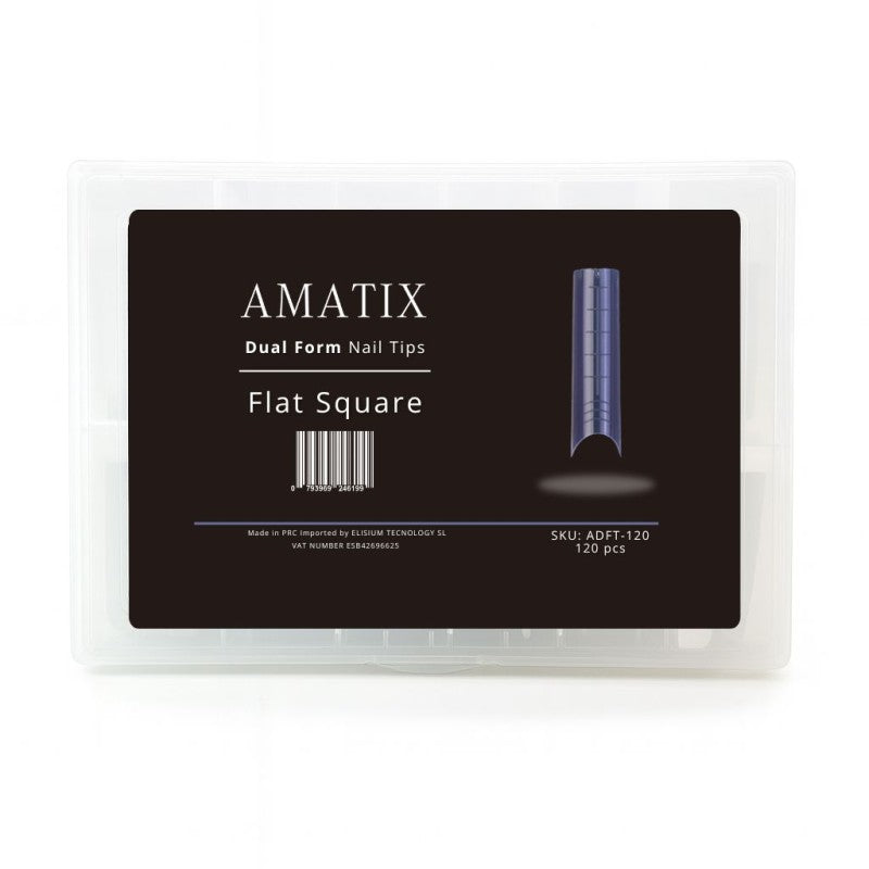 Amatix Dual Form Nail Tips Flat Square 120uni 12 tamaños
