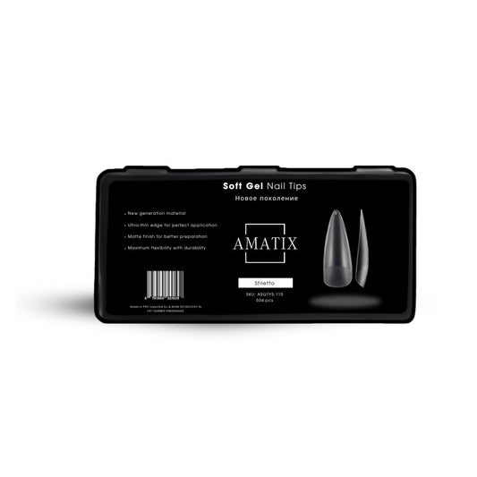 Amatix Soft Gel Nail Tips Stiletto 504uni 12 tamaños
